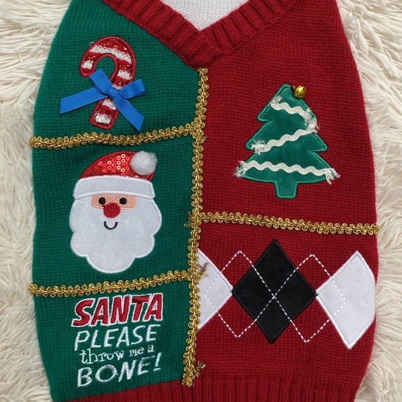 Time for Joy Dog Christmas Sweater 💗 Red Green & Ivory - Picture 3 of 13